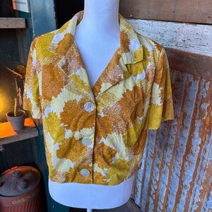 Saucony Yellow and Brown Floral Blouse
